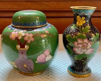 Item 64:  Two Asian cloisonne items:  Covered jar - 4", vase - 4.5"...both:  28.00