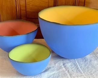 Item 40:  Set of 3 Emily Rossheim pottery bowls:  $225                                                                                                    Large - 9.75" x 7"                                                                                                       Medium - 7" x 4.5"                                                                                                Small - 5" x 3"                                      