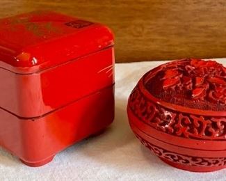 Item 402:  Two Asian red lacquer boxes:  $28.00