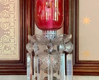 Item 71:  (2) Etched ruby glass banquet lamps - 22":  $95.00 each.