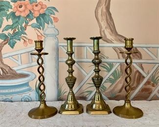 Item 90:  (2) Sets of antique brass candlesticks:  $65