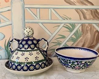 Item 546:  Hand painted Boleslawiec Polish Pottery (left) and pretty vintage bowl (right): $38.00 for both