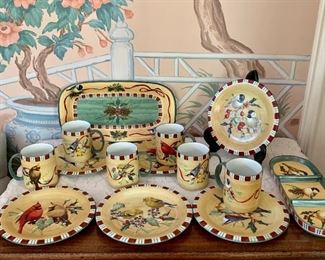 Item 82:  Lenox bird motif Christmas luncheon set:                       6 cups, 6 plates, 1 small platter, 1 divided dish   $125.00                                                                    