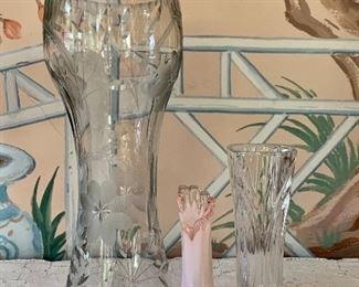 Item 99:  Lot of three vases with one pink one:                                Tallest - 12":  $38.00