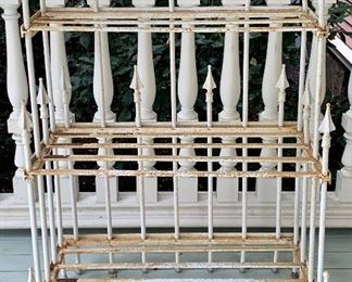 Item 117:  Heavy wrought iron plant stand - 26"l x 16.25"w x 36"h:  $145.00