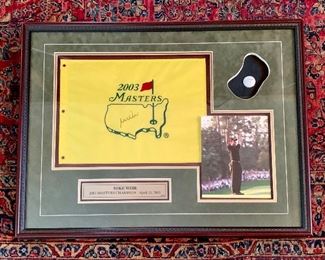Item 118:  2003 Masters Mike Weir autographed flag - 33.75" x 26.25":  $195