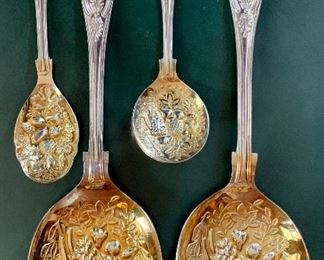 Item 352:  Gorgeous set of antique berry spoons, gold wash: $65