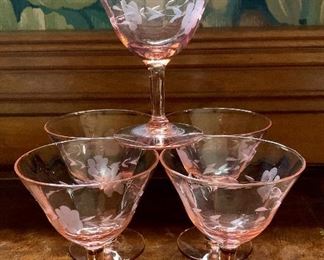 Item 209:  Five rose colored cordial glasses:  $14