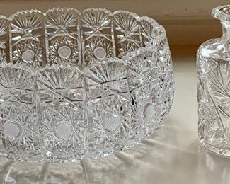 Item 413:  Pressed and cut glass, lot of 2:  bowl and jug vase...$75.00