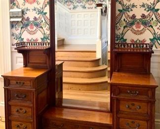 Item 332:  Front entrance piece -Princess dresser. Aesthetic movement. 3rd quarter 19th cent.  - 64"l x 19.75"w x 72.25"h:  $900