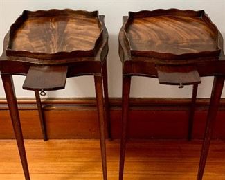 Although originally intended as a stand for a tea urn (the little slide was for a small china bowl to catch drips from the urn tap) nowadays they are most useful as elegant "wine" or side tables!