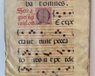Item 173:  Illuminated Manuscript Antique Sheet music - 18" x 25.5":  $125