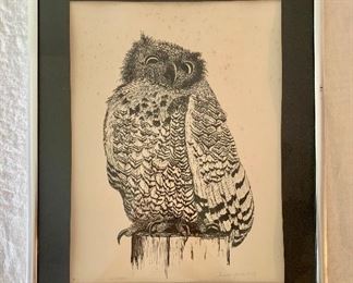 Item 179:  Owl -Signed pen & ink 1979 (23/800) - 12.5" x 16.5":  $30