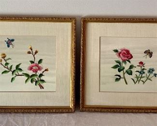 Item 183:  (2) Butterfly silk embroideries - 11" x 9.5":  $45.00