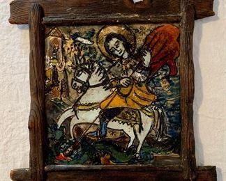 Item 189:  Unusual Reverse painting on glass by Eugenia Buiuc Marinescu - 14.5" x 14":  $85