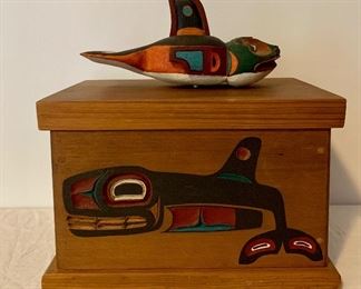 Item 194:  Totemic painted wood box from Alaska - 11.5" x 8.75":  $150 
