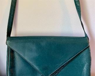 Item 245:  Vintage Salvatore Ferragamo green leather bag:  $125 