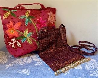 Item 420:  One red flower embroidery bag & a maroon crossbody bag:  Lot of 2...:$25.00