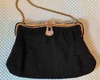 Item 257:  Black beaded bag with pink trim:  $85.00