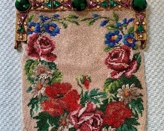 Item 259:  Victorian beaded bag with green stones: $75.00