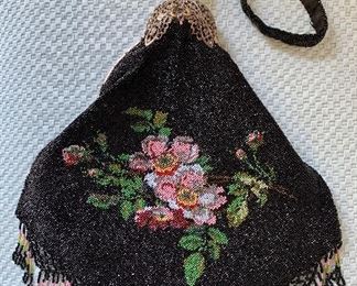 Item 260:  Victorian Black beaded bag with flowers and silver closure: $160.00