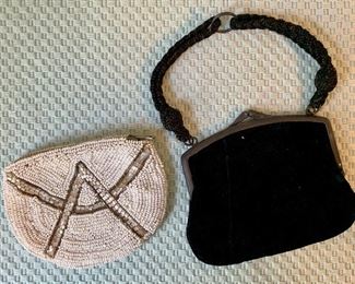 Item 423:  One white beaded and one black velvet bag: $58.00 