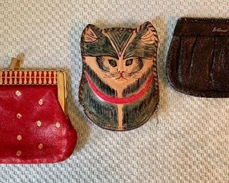 Item 428:  Three coin purses, one with cat shaped face:  $20.00