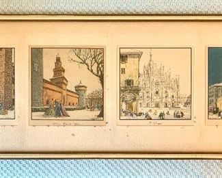 Item 157:  Four scenes of Milan by Vittorio DE ACCORNERO TESTA, Italian illustrator  - 21.5" x 7.75":  $195