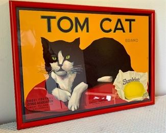 Item 187:  Framed Tom Cat Brand Advertising Label - 13.25" x 9.75":  $65