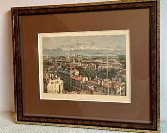Item 154:  "View of Boston, MA from the State House" -Wood engraving ca 1880. Recent hand coloring- 13.25" x 11.25":  $95 framed