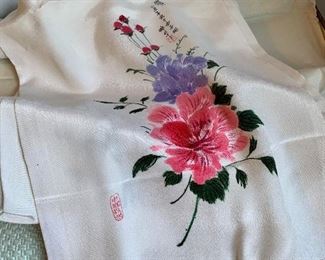 Item 475:  Silk scarf with painted flowers:  $14