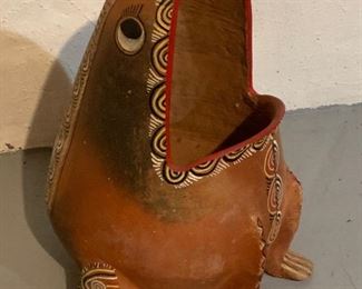Item 487:  Painted terracotta frog planter 19.5":  $24