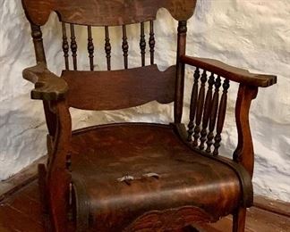 Item 230:  Carved wood rocking chair - 17"l x 15.5"w x 40"h in poor to fair condition:  $50