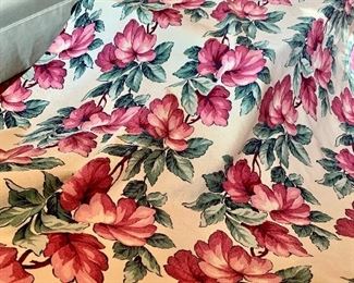 Item 275:  Large swath PINK FLOWER vintage barkcloth - plenty to make something with - 10ft. x 47": $165