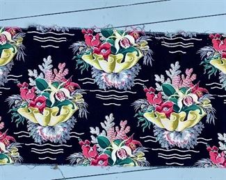 Item 558:  Small piece of barkcloth - black background with yellow flower cups: $35