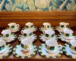 Item 284:  AMAZING set of faience tea cups/saucers -  100% handmade and hand-decorated in Moustiers Ste-Marie, France at Atelier Soleil: $300 for all