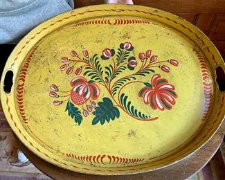 Item 286:  Painted tole tray in the style of Peter Hunt - 25.5" x 2":  $65.00