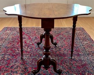Item 280:  Mid to Late 19th Antique Gateleg Sutherland Table with Shaped Burr Walnut top and nicely turned legs - 42.25"l x 35.5"w x 28.5"h: $450