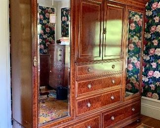 Item 302:  Vintage High-End English Inlaid Armoire - comes in 5 pieces! - 84.25"l x 21"w x 94"h:  $1200