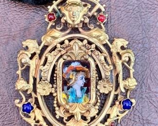 Item 265:  Victorian necklace...hand painted on a velvet cord:  $125.00