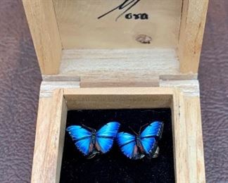 Item 268:  David Mora Wood butterfly earrings:  $25.00