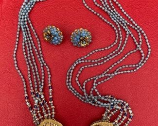 Item 532:  Miriam Haskell three piece set: Earrings, beaded lariat clips:  $495