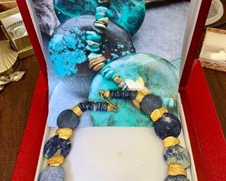 Item 536:  Beautiful lapis stone necklace by Sylvie Tissot.  Purchased from the Cipango Gallery in Paris:  $600.00