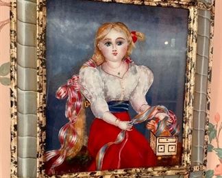 Item 553:  Reverse Painting on Glass by Suzy Bertolini, France - 19.5" x 21": $450