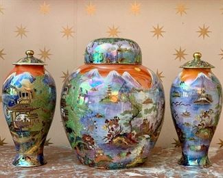Item 309:  Carlton Ware Chinaland Lustre Set of 3: $850    Tallest - 10.5"