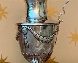 Item 313:  Antique Georgian Sterling Silver Creamer, early 19th c, 6.5" tall: $225