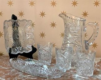 Item 316:  Lot... 6 pieces of cut glass.$85.00                                       Pitcher - 9"