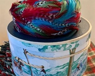 Item 462:  Ethel Atkins (active during the 1950s-1960s, Arlington St in Boston, MA) feather hat with original hat box:  $125