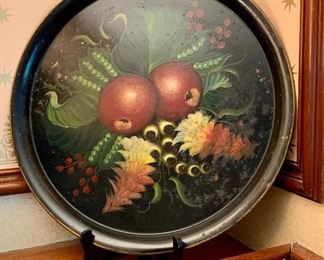 Item 337:  Hand painted tole tray with apples:  $38.00