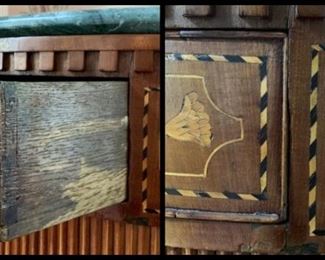 Please not the tiny spot of missing veneer bottom of drawer in photo on right. 